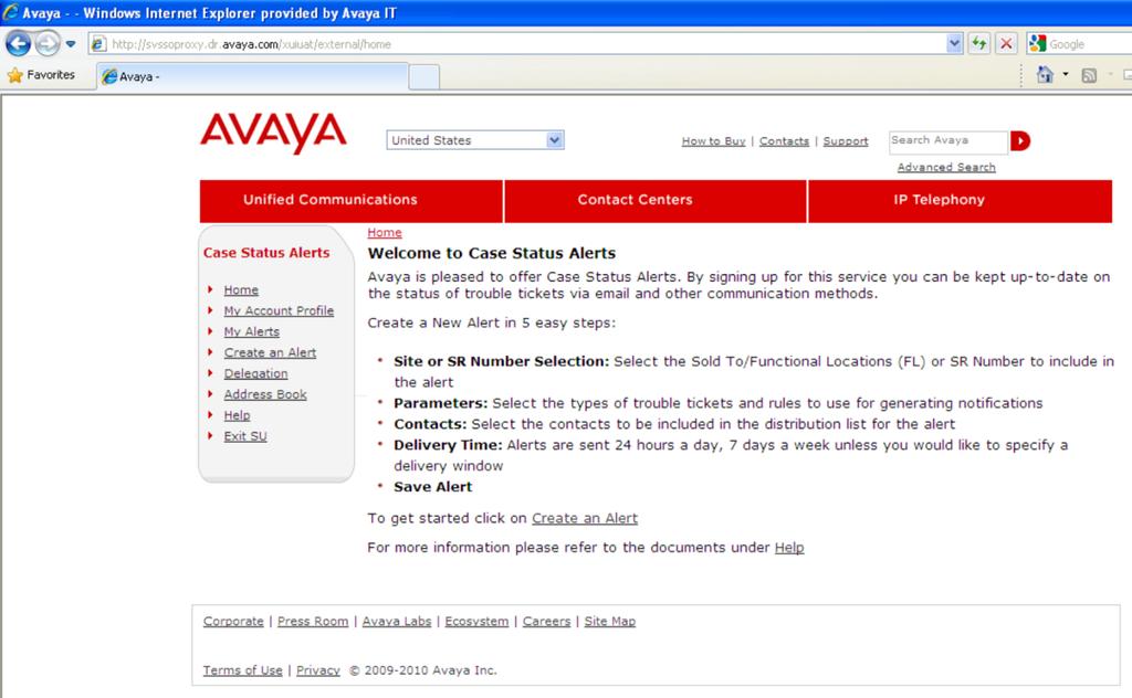 5. Case Status Alerts Home Page After accessing Case Status Alerts for the first time you will