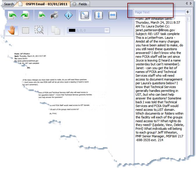 Page text On documents that are sent through the OCR process, Page Text is saved with the document.