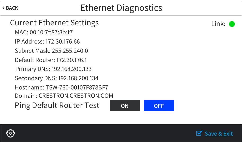 LAN Test On the Diagnostics screen, tap LAN Test to display the Ethernet Diagnostics screen.