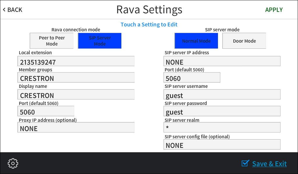 Use the Rava Diagnostics screen to test using the Rava SIP Intercom with the touch screen.