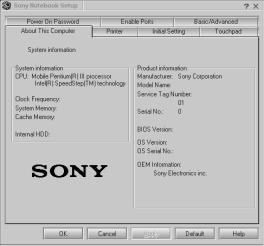 Change text in this variable definition to document title. Displaying the Sony Notebook Setup Screen To display the Sony Notebook Setup screen: 1 Click Start on the Windows taskbar.