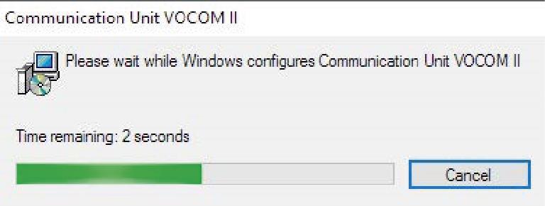 When connecting a new VOCOM II device for the first time the Windows device driver setup will run: Fig.