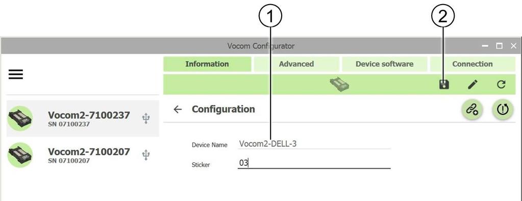 6.2.1 Change Device Name and Sticker number You can change the Device Name and Sticker number of your VOCOM II device in the basic device setup configuration page.