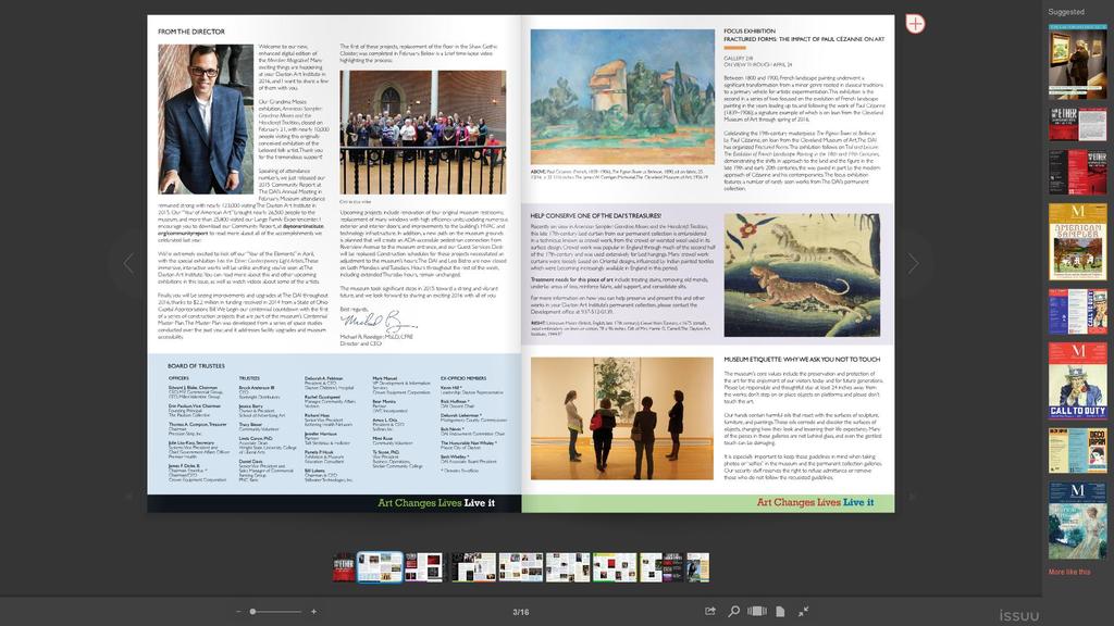 NAVIGATING THE MAGAZINE: To enlarge pages, use the +/- slider tool at the lower left of the reader.