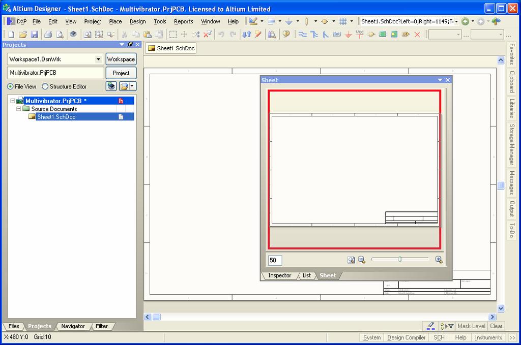2. Rename the new schematic file (with a.schdoc extension) by selecting File» Save As.