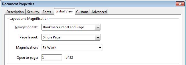 File Properties Initial View tab 12