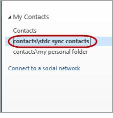 Administering Salesforce for Outlook where Contacts is your users default contacts folder, and sfdc_sync_contacts is the folder where you want your users Salesforce contacts to sync.