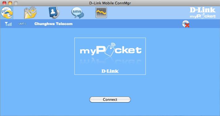 Section 4 - Device Setup using D-Link Connection Manager (MAC OS) Establishing a Connection You can click the Connect button to connect to the network via the default profile.