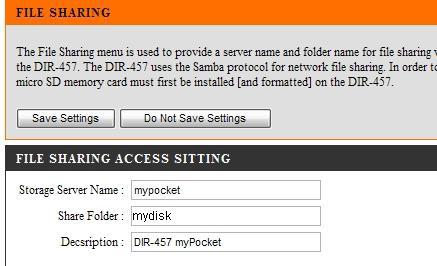 Section 5 - WEB Configuration File Sharing The File Sharing menu is used to set up file sharing for clients connected to the DIR-457/DIR-457U.