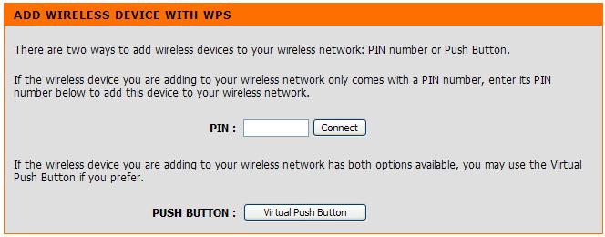 Section 5 - WEB Configuration Add Wireless Device with WPS Wizard From the Setup > Wireless Setup menu, click Manual Wireless Connection Setup button.