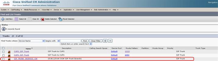 Locations-Based Call Admission Control Configuration 3 Create a route pattern pointing the Network VRU Label of the CCM routing client to the SIP trunk toward the SIP proxy you created in Step 1.