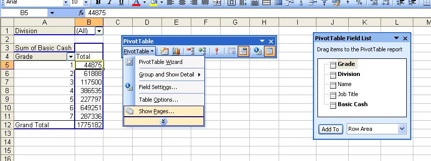 In Excel 2007, click in the pivot table.