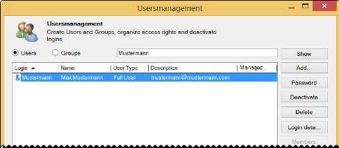 Administration manual doculife Desktop 8 Managing users 25 3. Select the user by clicking on them. Click on Password or Login data... 4.
