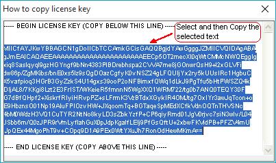 For help on how to copy the license key, click 'See example' link in the Register dialog