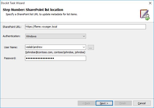 3. Specify the user credentials to connect to the SharePoint URL using the options given below: a.