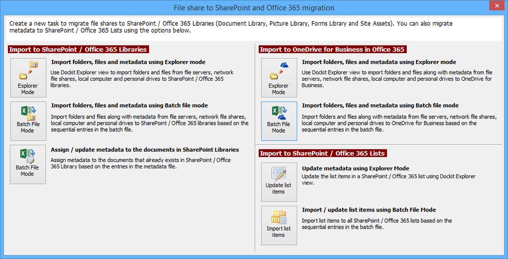 Create Task Create a task to import folders and files along with metadata from file system to SharePoint Library based on the entries in the descriptor file.