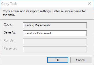Copy an existing task To copy or create a new task from an existing Dockit import task: 1. Select a desired task from the Task List. 2. Click Copy Task from Home menu of Dockit main screen. 3.