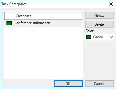 Manage Categories Use this tool to Add, Delete categories or change the Color of the categories. The Categories will help you group the related tasks and file them together. 1.