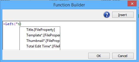 5. To add a file property or column in the metadata file as a parameter to the function, Enter a