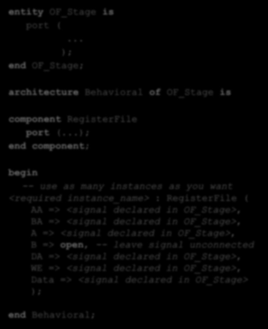 29 Instantiating a VHDL Module: Using an instance -- import std_logic from the IEEE library library IEEE; use IEEE.std_logic_1164.