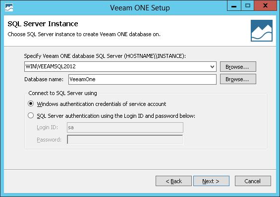 Veeam ONE Web UI Component If you are installing the Veeam ONE Web UI component only, you must point to the existing Veeam ONE database. This must be Veeam ONE 8.