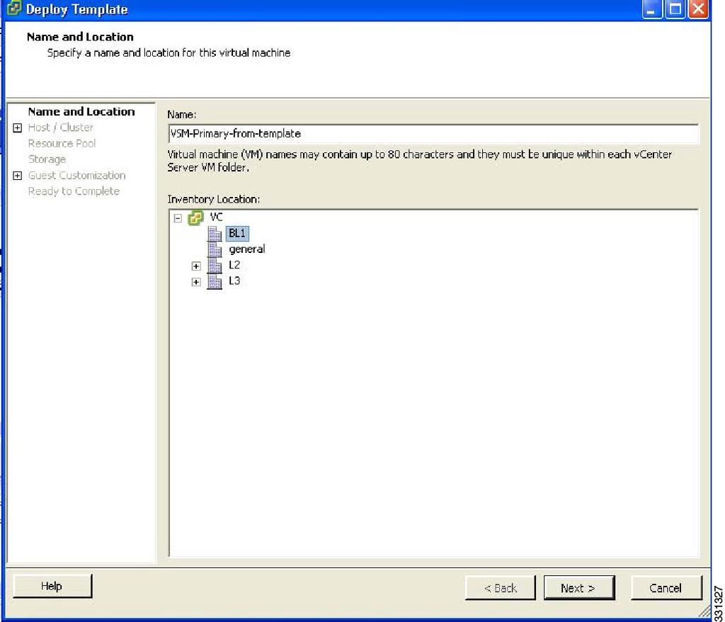 Recovering the VSM Configuring VSM Backup and Recovery The Deploy Template Wizard window opens.