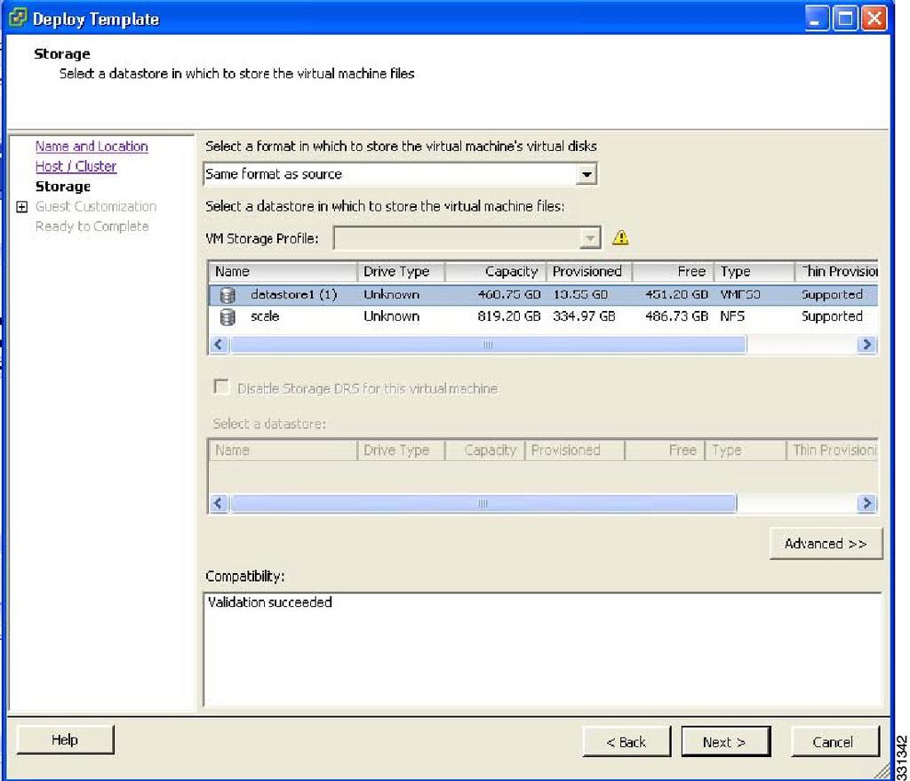 Recovering the VSM Configuring VSM Backup and Recovery The Choosing a Datastore window opens.