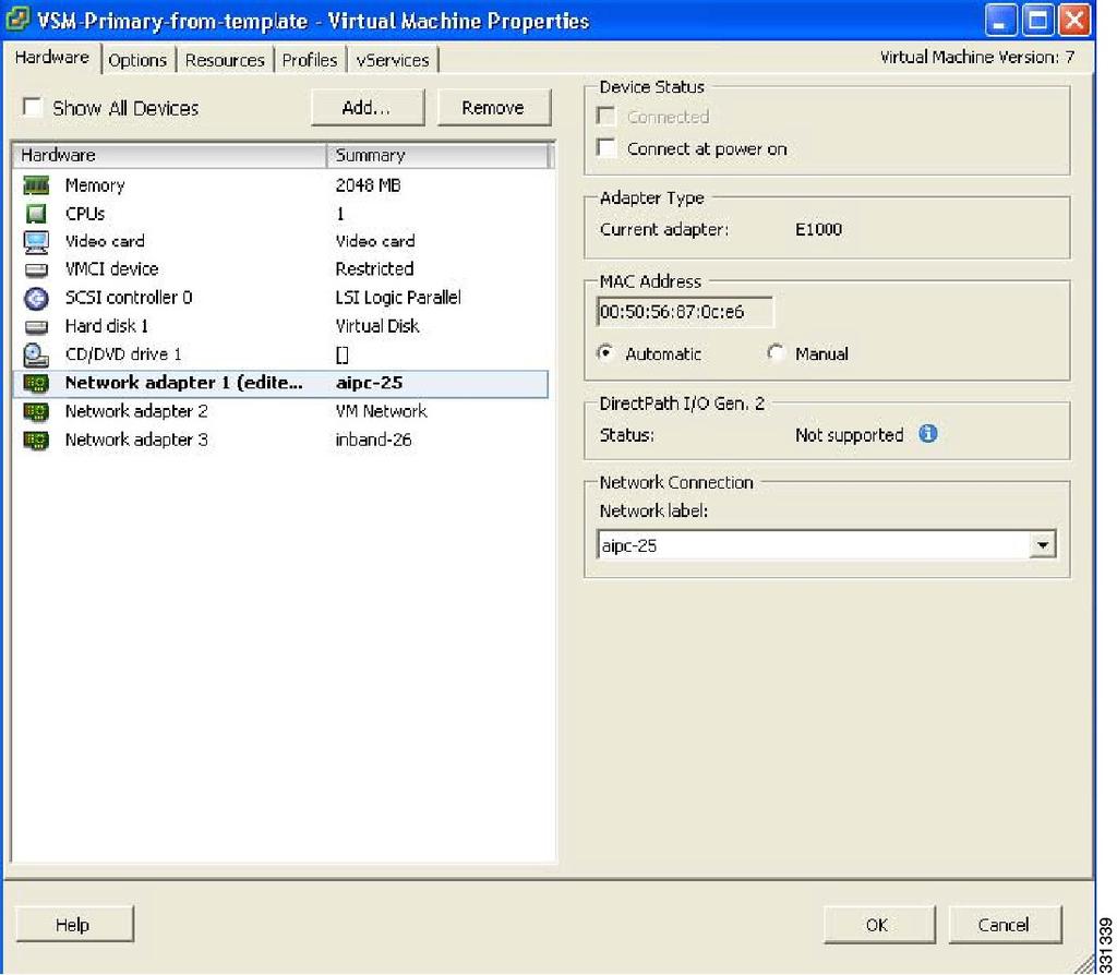 Configuring VSM Backup and Recovery Recovering the VSM The Virtual Machine Properties window opens.