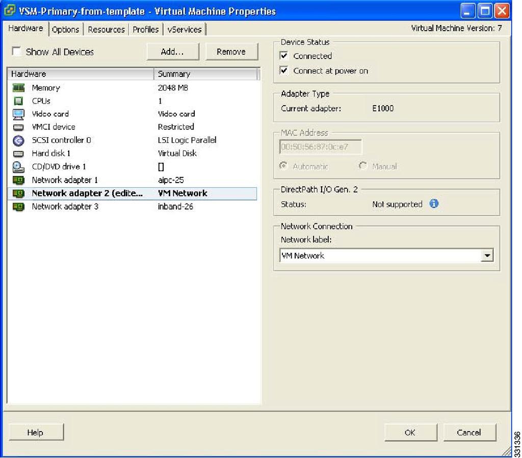 Recovering the VSM Configuring VSM Backup and Recovery The VSM Virtual Machine Properties window opens.