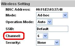 Channel: This is only used when the user selects Ad-hoc mode in order to avoid conflict. 4. Security: It supports None, WEP, and WPA-PSK security encryption based on the setting of the Router.
