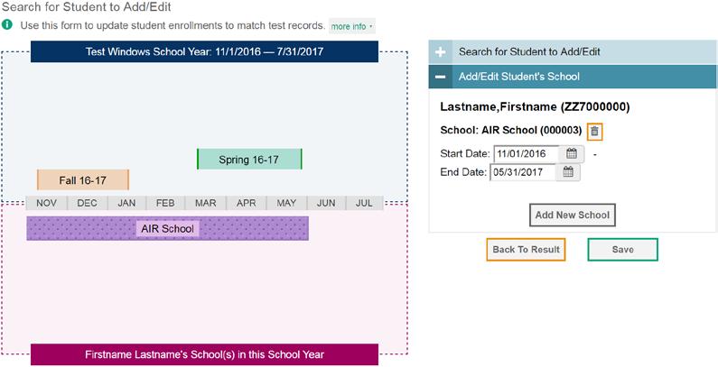 The Search for Student to Add/Edit page appears displaying the selected student s record (see Figure 80). Figure 80. Search for Student to Add/Edit Page with Student Details ii.