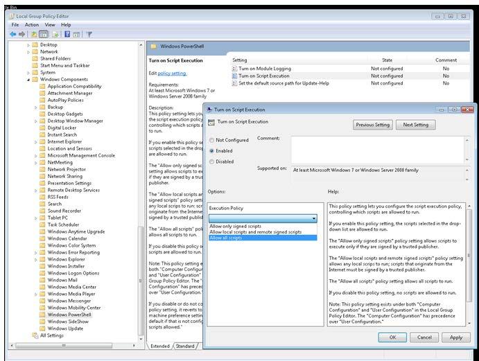Configuration Guide 4 Under Options, Execution Policy, select Allow all scripts. 5 Click OK.