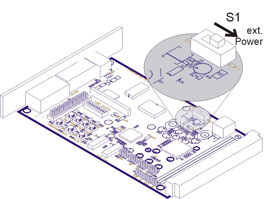 In this setup, the switch S1 may also be used as a power switch, avoiding the need to disconnect the TE-XC2Se board from the USB. Refer to Figure 3 to locate the switch S1.