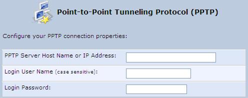 User's Manual 4. Select the Point-to-Point Tunneling Protocol (PPTP) option,and then click Next; the screen Point-to-Point Tunneling Protocol (PPTP) opens.