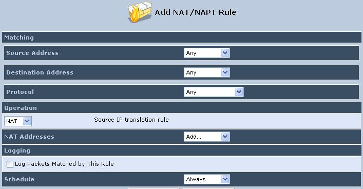 User's Manual 3. To add a new NAT/NAPT rule: a. In the 'NAT/NAPT Rule Sets' section, click the New Entry link; the 'Add NAT/NAPT Rule' screen appears.