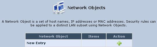 User's Manual 14.9 Network Objects Network Objects is a method used to logically define a set of LAN hosts, according to one or more MAC address, IP address, and host name.