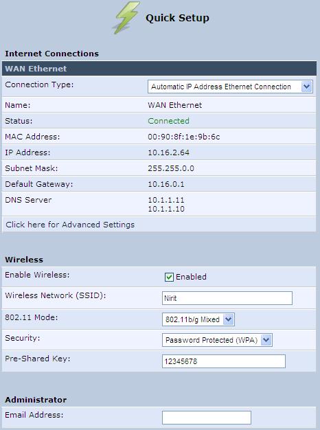 MP-20x Telephone Adapter 3. Setting up a Network Connection 3.2.2 Configuring 'Quick Setup' Screen Parameters The 'Quick Setup' screen enables the speedy, precise, and accurate configuration of your Internet connection and other important parameters.