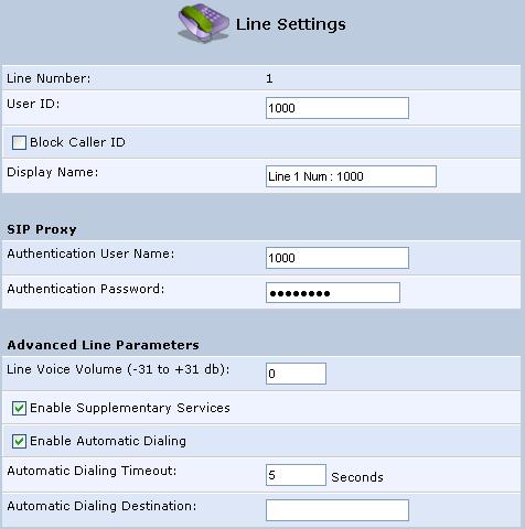 User's Manual Figure 5-8: VoIP - Line Settings - Defining a New Line Table 5-6: Line Settings Tab Parameters Description Parameter Line Number User ID Block Caller ID Display Name SIP Proxy