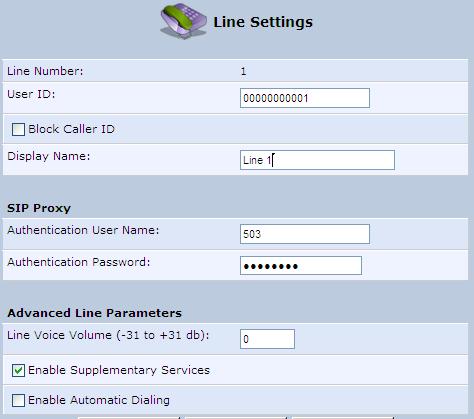 User's Manual 3. Click the Edit icon corresponding to the line that you want to configure (example, line 1); the Line Settings screen opens.