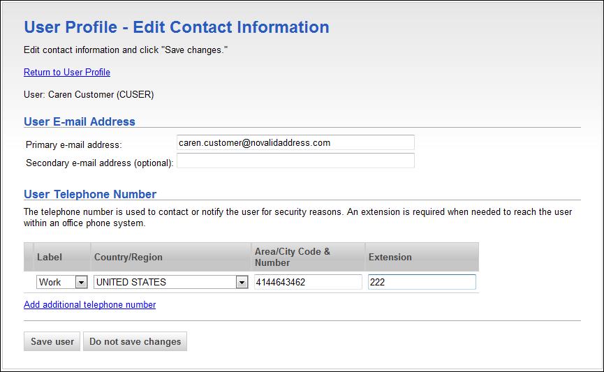 User Profile - Edit Contact Information Page Sample to as control codes, to reach an extension.