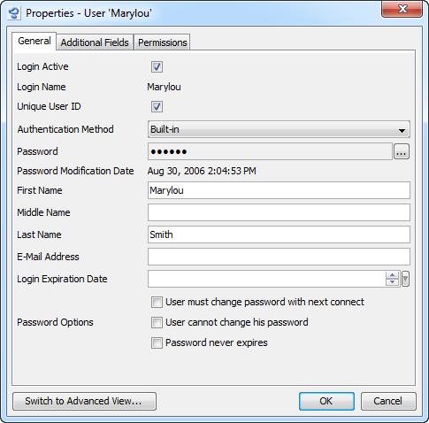 104 CUMULUS ADMINISTRATOR GUIDE User Properties A Cumulus user s properties include her/his contact information and, in the userbased mode, the permissions she/he has for functions and catalogs.