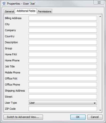 MANAGING USERS USER PROPERTIES 105 Overview: User Properties General & Additional Fields Additional Fields Tab What is displayed in this tab depends on the record fields of the Users catalog.