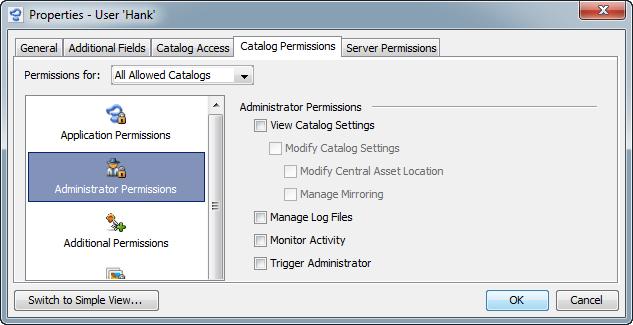 112 CUMULUS ADMINISTRATOR GUIDE Administrator Permissions The Administrator Permissions refer to administrative functions for catalogs.