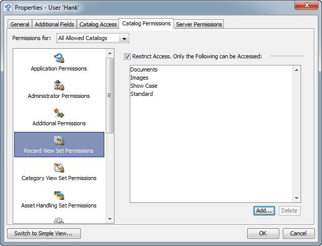 MANAGING USERS ADVANCED VIEW: PERMISSIONS 113 NOTE: If you grant one of these permissions for All Allowed Catalogs, the user will have this permission for all catalogs managed by your Cumulus Server.