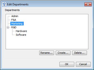 MANAGING USERS ACTIONS FOR USER MANAGER 125 You may create as many departments and sub-departments as you need. 4. When you are done, click OK.