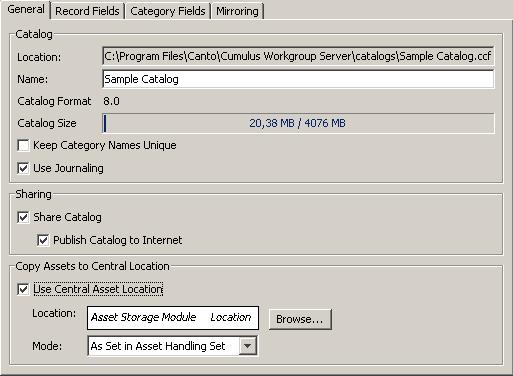 MANAGING CATALOGS CATALOG SETTINGS 27 Overview: Catalog Settings The Catalog Settings window has three sections that provide access to each of its options.
