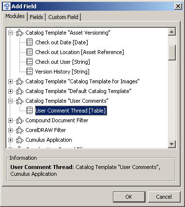 60 CUMULUS ADMINISTRATOR GUIDE Category Fields Displays the category fields that a new catalog will contain. You can add or delete fields and customize the fields.