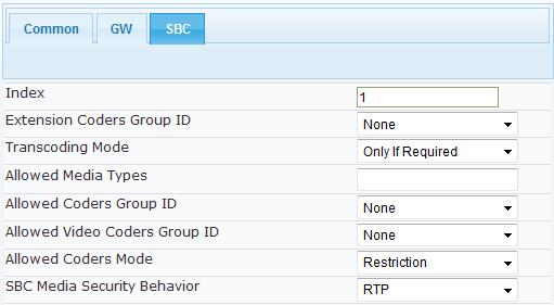 Click the Common tab, and then configure the parameters as follows: Parameter Value Index 1 Profile Name IP PBX (arbitrary descriptive name) Figure 3-20: