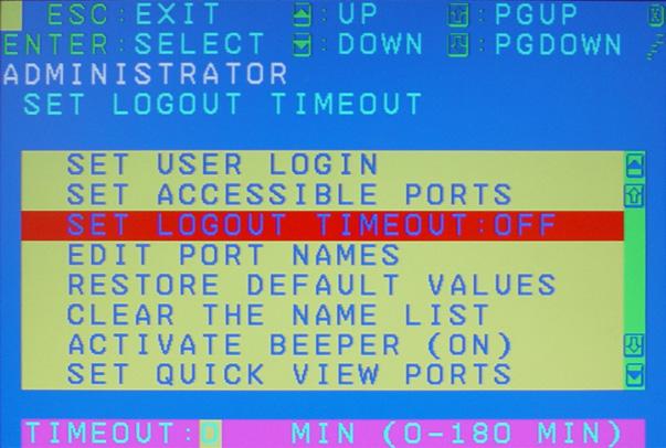 Set Logout Timeout This function allows you to set a time that the KVM will automatically logout after being idle for a certain period of time.