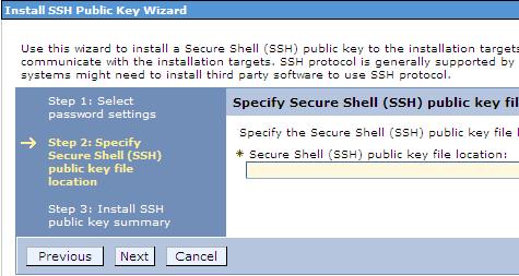 You will be prompted for the specific SSH public key location (Figure 10). Enter your file location, then click Next to continue.